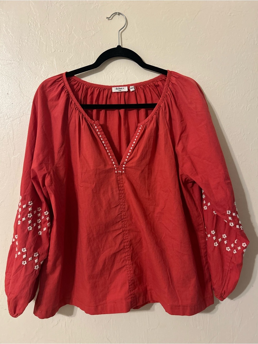 dylan Red Embroidered V-Neck Peasant Tunic